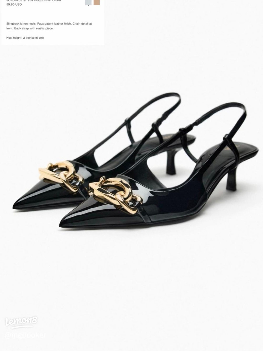 Zara Patent Leather Slingback Heels Feat Gold Hardware Detail US6